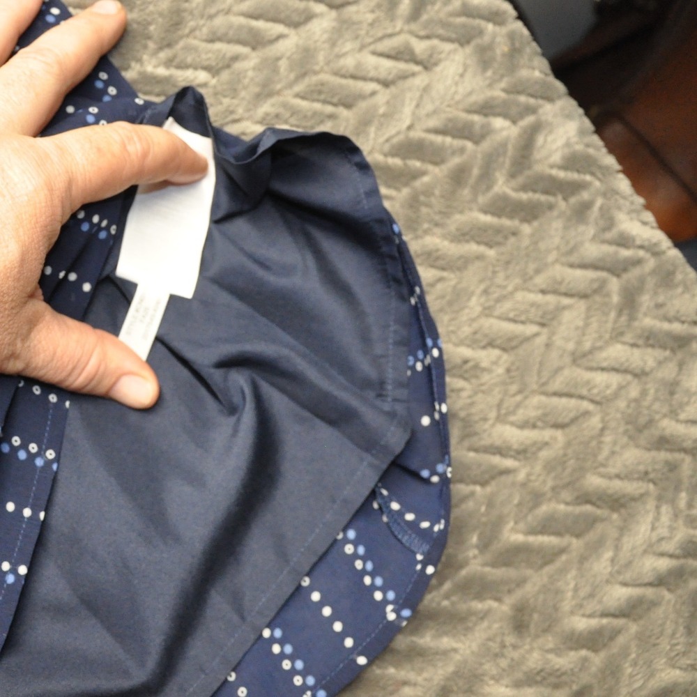 J.Crew Split Neck Blouse L Navy Blue New Dotted Stripe Ruffle Puff Sleeve (1829) - Picture 7 of 10